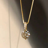 18K Gold Plated Sparkling Round CZ Solitaire Crystal Pendant Box Chain Necklace