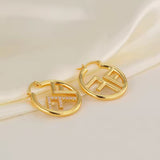 Stunning Letter F Initial Inspired Chic Gold Color Monogram Crystal Fashion Hoop Earrings