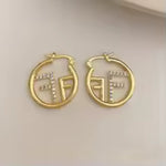 Stunning Letter F Initial Inspired Chic Gold Color Monogram Crystal Fashion Hoop Earrings
