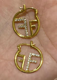 Stunning Letter F Initial Inspired Chic Gold Color Monogram Crystal Fashion Hoop Earrings