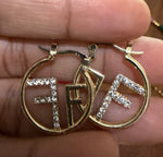 Stunning Letter F Initial Inspired Chic Gold Color Monogram Crystal Fashion Hoop Earrings