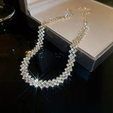 Elegant Shiny Golden Crystal Clavicle Collar Chain Necklace Fashion Accessory Prom Jewelry
