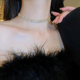Elegant Shiny Golden Crystal Clavicle Collar Chain Necklace Fashion Accessory Prom Jewelry