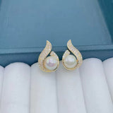Sparkling Crystal Faux Pearl Twisted Fashion Studs Statement Earrings