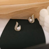 Sparkling Crystal Faux Pearl Twisted Fashion Studs Statement Earrings