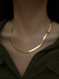 Flat Snake Chain Herringbone Collar Minimalist Layering Fashion Jewelry Necklace