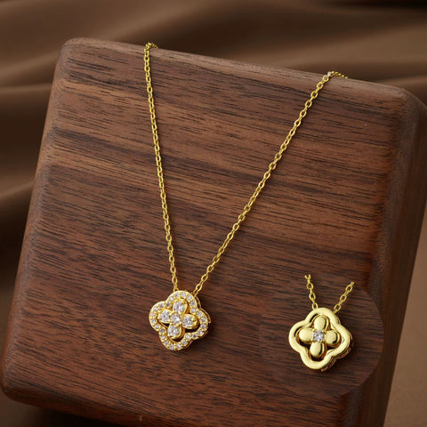 Exquisite Shiny AAA Cubic Zirconia Four-leaf Flower Clover Pendant Necklace Fashion Jewelry Gift for Women