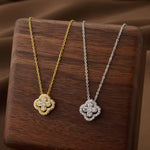 Exquisite Shiny AAA Cubic Zirconia Four-leaf Flower Clover Pendant Necklace Fashion Jewelry Gift for Women