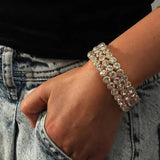 Luxury Gold Multi-Row Crystal Wide Sparkling Rhinestone Cuff Statement Evening Jewelry Bracelet