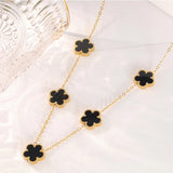 Lucky 5-Motif Black Four-Leaf Clover Long Chain Necklace Luxury Minimalist Jewelry
