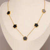 Lucky 5-Motif Black Four-Leaf Clover Long Chain Necklace Luxury Minimalist Jewelry