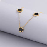 Lucky 5-Motif Black Four-Leaf Clover Long Chain Necklace Luxury Minimalist Jewelry