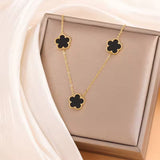 Lucky 5-Motif Black Four-Leaf Clover Long Chain Necklace Luxury Minimalist Jewelry