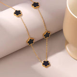 Lucky 5-Motif Black Four-Leaf Clover Long Chain Necklace Luxury Minimalist Jewelry
