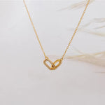 Dainty Minimalist Interlocking Rings w/ CZ Stones Fashion Jewel Pendant Necklace