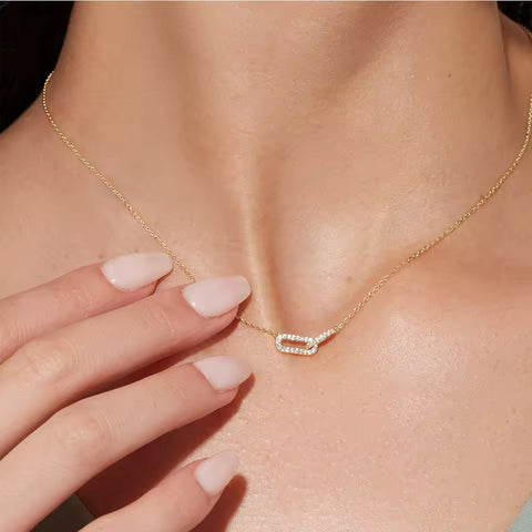 Dainty Minimalist Interlocking Rings w/ CZ Stones Fashion Jewel Pendant Necklace