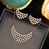 Sparkling Gold-Tone Cubic Zirconia Lattice Necklace & Earrings Pendant Jewelry Set for Women
