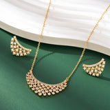 Sparkling Gold-Tone Cubic Zirconia Lattice Necklace & Earrings Pendant Jewelry Set for Women