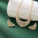 Sparkling Gold-Tone Cubic Zirconia Lattice Necklace & Earrings Pendant Jewelry Set for Women