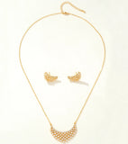 Sparkling Gold-Tone Cubic Zirconia Lattice Necklace & Earrings Pendant Jewelry Set for Women