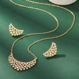 Sparkling Gold-Tone Cubic Zirconia Lattice Necklace & Earrings Pendant Jewelry Set for Women