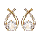 Elegant Women's Gold & Crystal Criss Cross Fashion Jewelry Stud Earrings