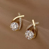 Elegant Women's Gold & Crystal Criss Cross Fashion Jewelry Stud Earrings