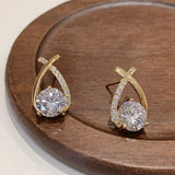 Elegant Women's Gold & Crystal Criss Cross Fashion Jewelry Stud Earrings