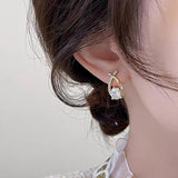 Elegant Women's Gold & Crystal Criss Cross Fashion Jewelry Stud Earrings
