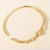 Stunning Gold Color Stainless Steel Zircon Open Nail Bolt Fashion Bracelet For Women