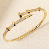 Stunning Gold Color Stainless Steel Zircon Open Nail Bolt Fashion Bracelet For Women