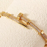 Stunning Gold Color Stainless Steel Zircon Open Nail Bolt Fashion Bracelet For Women