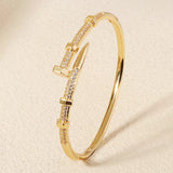 Stunning Gold Color Stainless Steel Zircon Open Nail Bolt Fashion Bracelet For Women
