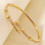 Stunning Gold Color Stainless Steel Zircon Open Nail Bolt Fashion Bracelet For Women