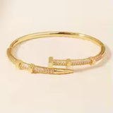 Stunning Gold Color Stainless Steel Zircon Open Nail Bolt Fashion Bracelet For Women