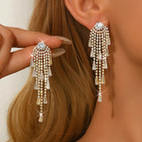 Glamorous Statement Gold Crystal Stunning Long Tassel Cocktail Fashion Earrings