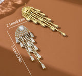 Glamorous Statement Gold Crystal Stunning Long Tassel Cocktail Fashion Earrings