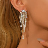 Glamorous Statement Gold Crystal Stunning Long Tassel Cocktail Fashion Earrings