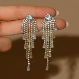 Glamorous Statement Gold Crystal Stunning Long Tassel Cocktail Fashion Earrings