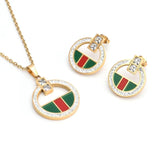 Multi Color Round Pendant Golden Chain Necklace and Earrings Fashion Jewelry Set
