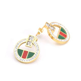 Multi Color Round Pendant Golden Chain Necklace and Earrings Fashion Jewelry Set