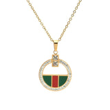 Multi Color Round Pendant Golden Chain Necklace and Earrings Fashion Jewelry Set