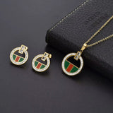 Multi Color Round Pendant Golden Chain Necklace and Earrings Fashion Jewelry Set
