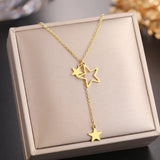 Stainless Steel Golden Stars Tassel Pendant Chain Punk Necklace Women Fashion