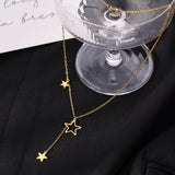 Stainless Steel Golden Stars Tassel Pendant Chain Punk Necklace Women Fashion