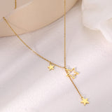Stainless Steel Golden Stars Tassel Pendant Chain Punk Necklace Women Fashion