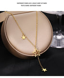 Stainless Steel Golden Stars Tassel Pendant Chain Punk Necklace Women Fashion