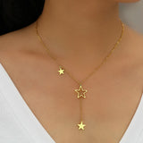 Stainless Steel Golden Stars Tassel Pendant Chain Punk Necklace Women Fashion