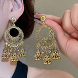 Antique Gold Ethnic Style Long Hollow Bell Tassel Traditional Jhumka Earrings