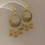 Antique Gold Ethnic Style Long Hollow Bell Tassel Traditional Jhumka Earrings